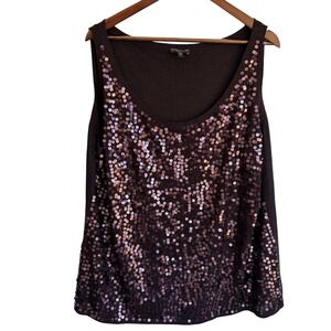 Eileen Fisher Top 3X Plum Purple Glam 100% Merino Wool Sequin Tank Knit